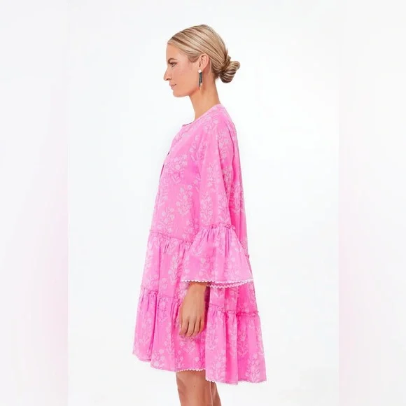 Juliet Dunn Orchid Small Flower Lurex Flared Sleeve Dress